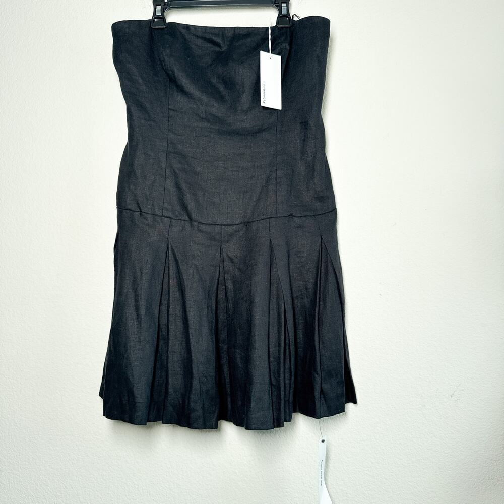 Reformation Isabeli Linen Strapless Mini Dress Black 10 NWT Summer - Picture 3 of 9